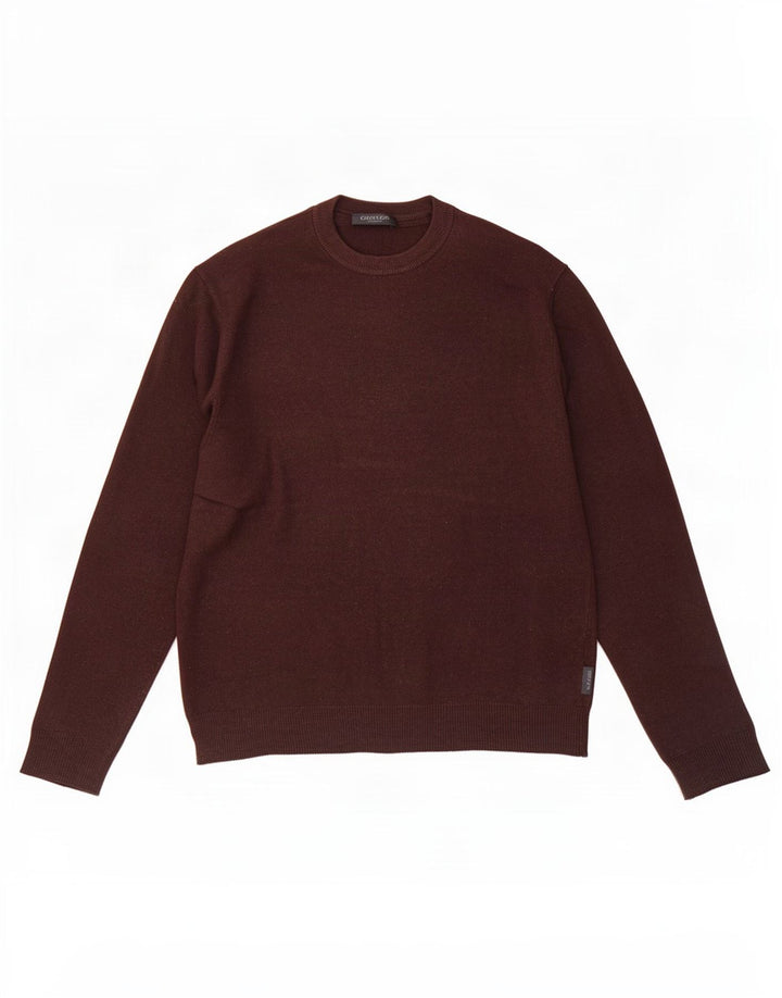 Suéter masculino Calvin Klein com gola redonda e lã marrom médio