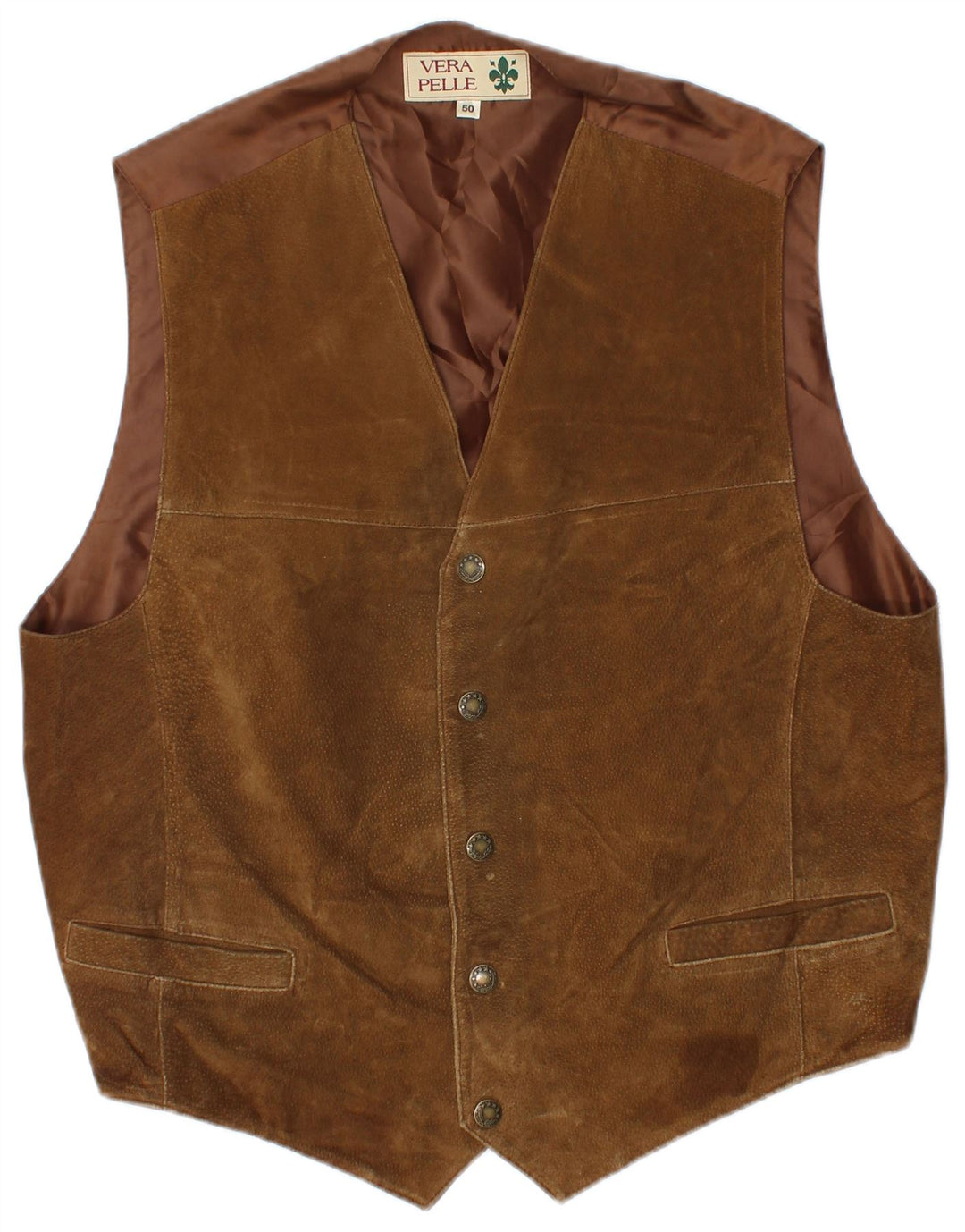 Colete masculino de camurça VINTAGE IT 50 couro marrom médio