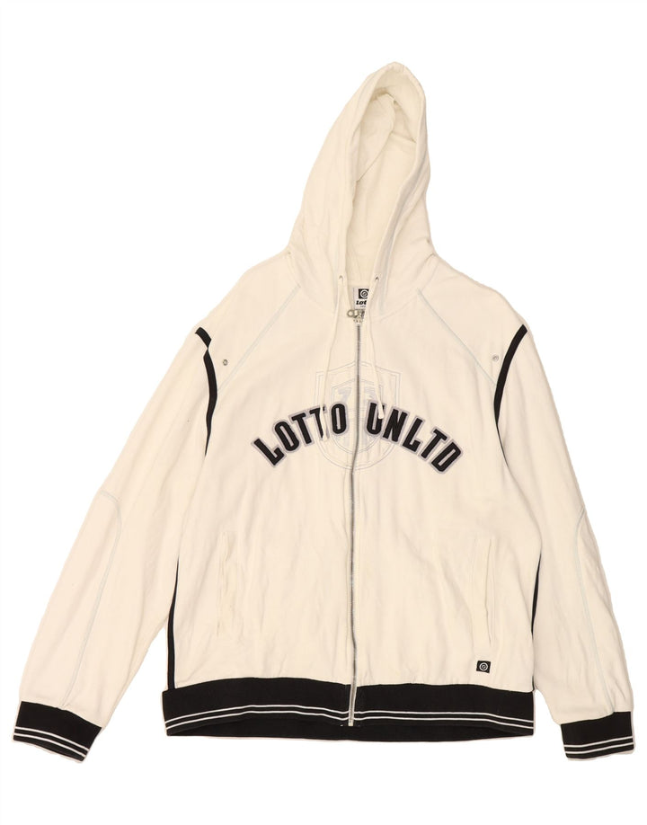 LOTTO Mens Graphic Zip Hoodie Sweater XL White Colourblock Cotton Vintage Lotto and Second-Hand Lotto from Messina Hembry 