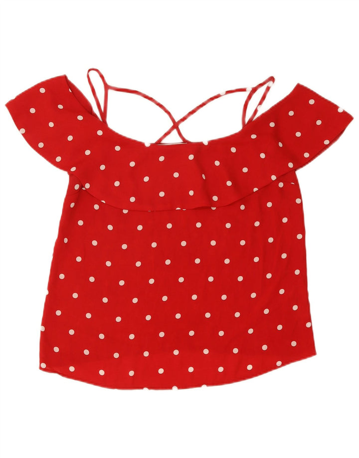 Blusa feminina Oasis com ombro de fora e bolinhas vermelhas médias Reino Unido 12