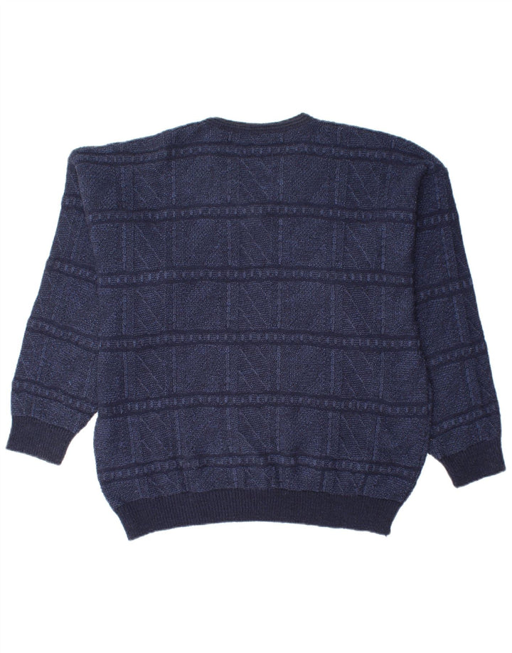 Suéter masculino MONELLO com decote em V IT 50 lã geométrica azul marinho médio