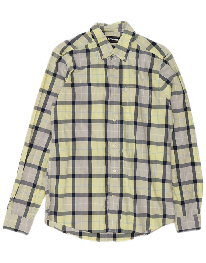 Camisa masculina Barbour de ajuste relaxado, algodão xadrez amarelo médio