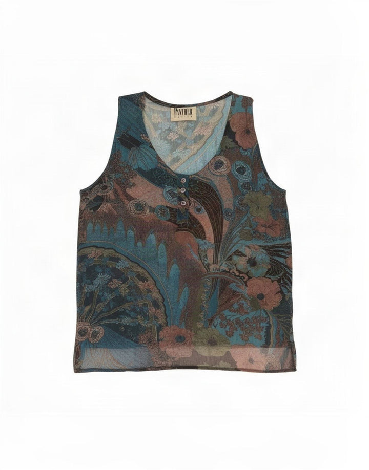 Blusa feminina vintage UK 14 média floral multicolorida