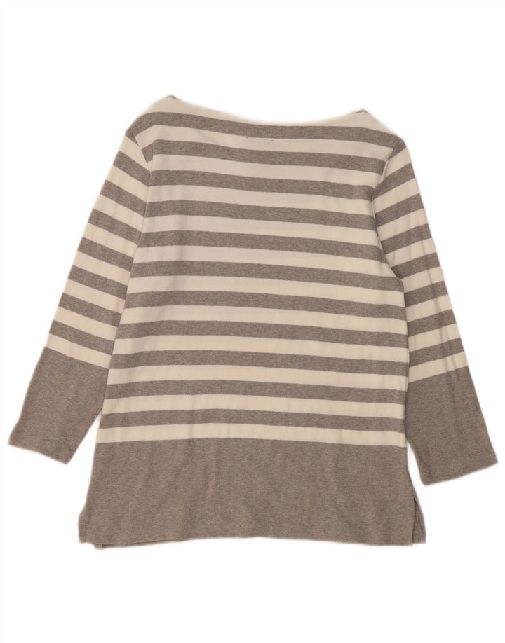 Top feminino HOBBS manga 3/4 Reino Unido 14 grande algodão listrado cinza