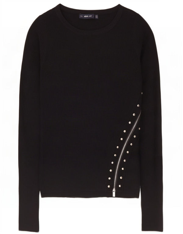 Top feminino Zara manga comprida UK 12 médio preto