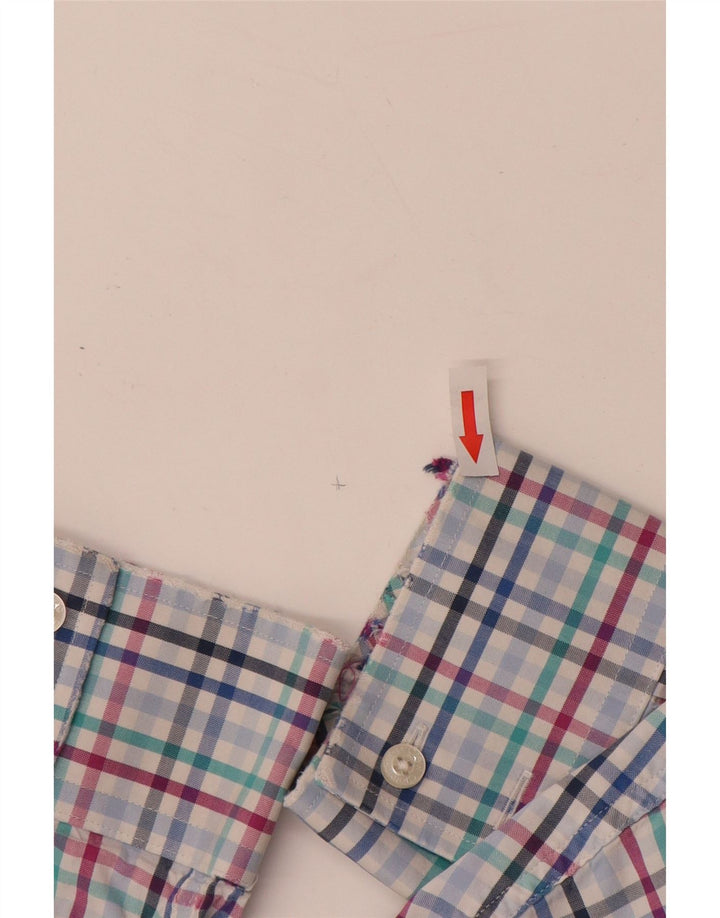 CREW CLOTHING Camisa masculina grande de algodão xadrez azul