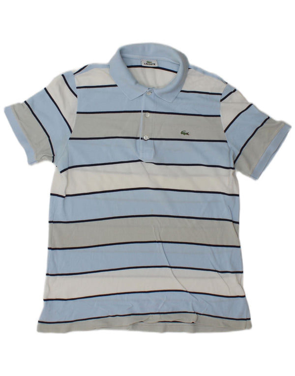 Camisa polo masculina Lacoste Loose Fit tamanho 4 algodão listrado azul médio