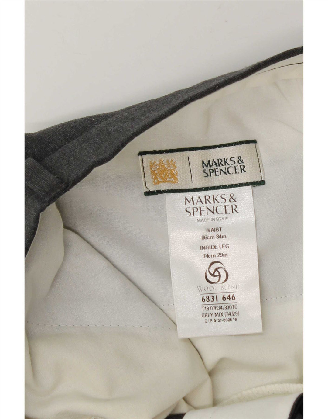Calça masculina Marks & Spencer W34 L29 poliéster cinza
