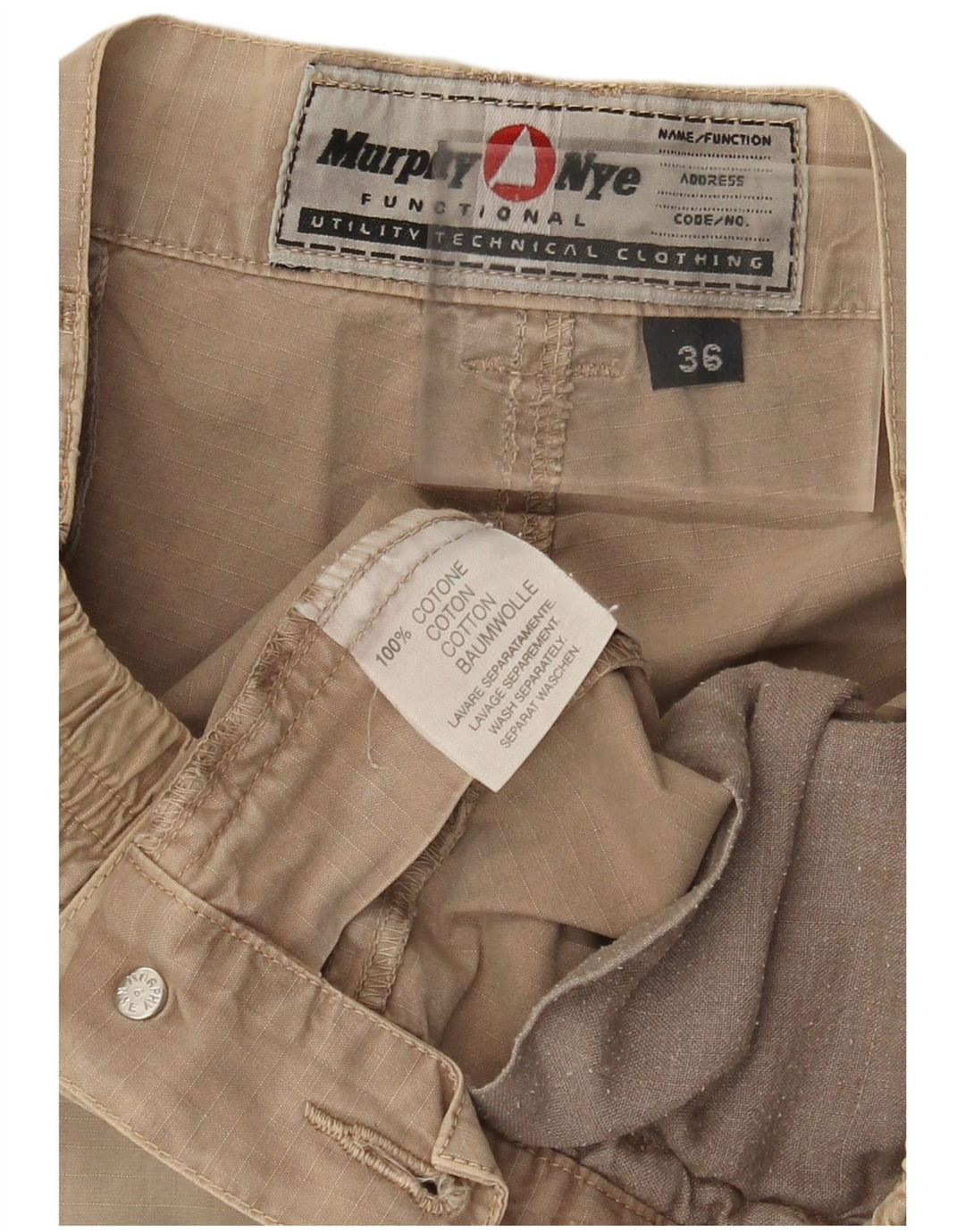 Calça cargo masculina Murphy & Nye W36 L30 algodão bege