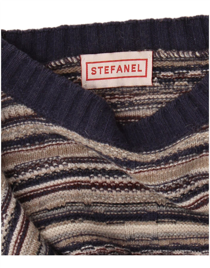 STEFANEL Suéter feminino com gola redonda e listrado grande multicolorido Reino Unido 14