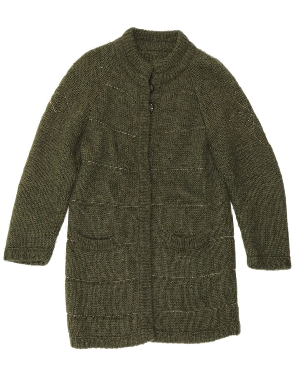 Camisola Cardigan Longline Feminina Vintage UK 10 Geométrica Verde Pequena