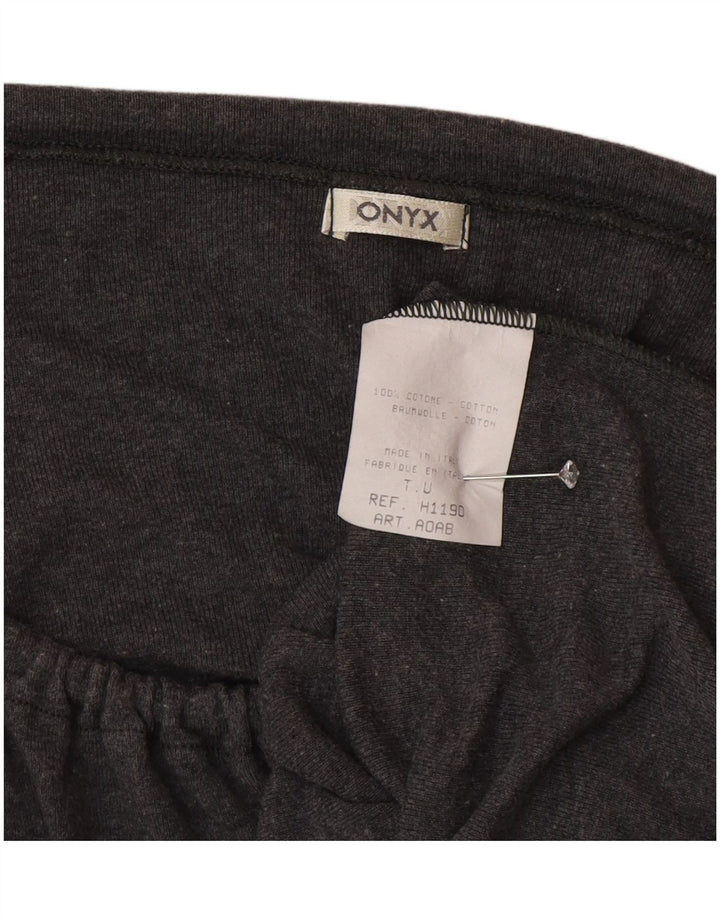 Top feminino Onyx com gravata frontal e manga comprida Reino Unido 12 algodão cinza médio
