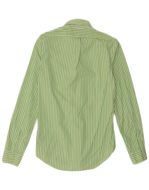 Camisa Polo Ralph Lauren Masculina Slim Fit Pequena Risca Verde de Algodão