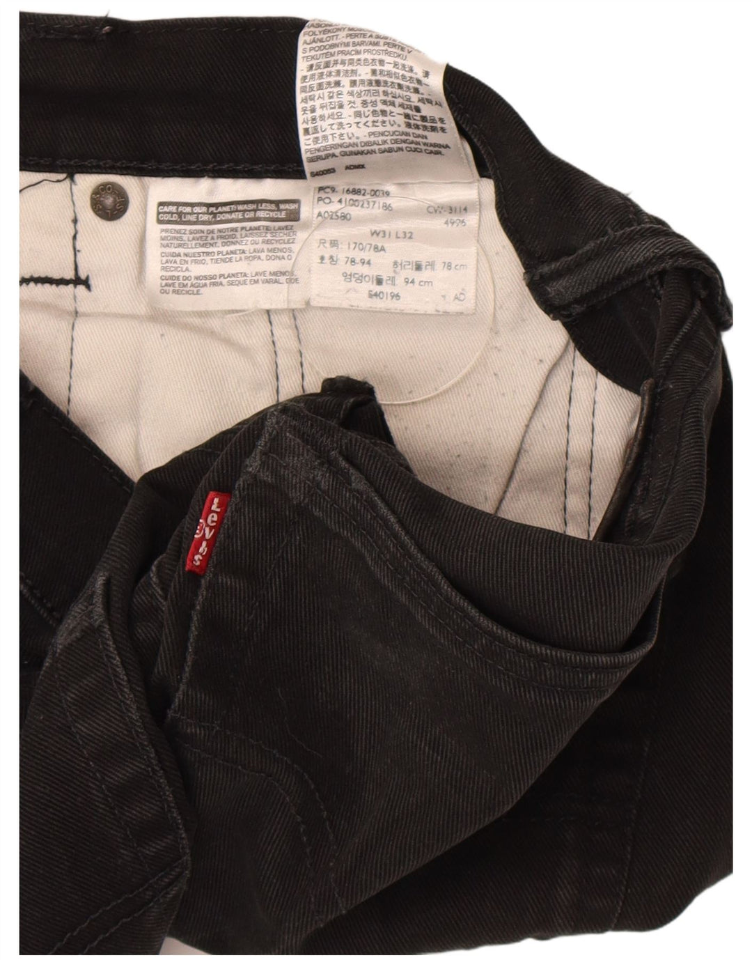 Levi's Mens Jeans Slim W31 L32 Algodão Preto