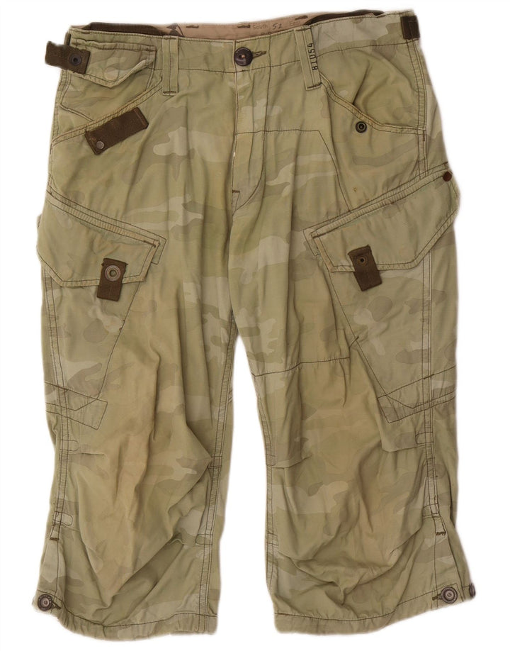 G-STAR Mens Cargo Bermuda Shorts Médio W34 Cáqui Camuflagem Algodão