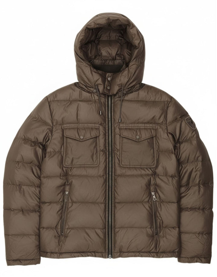 Jaqueta masculina acolchoada com capuz Trussardi Jeans IT 54 2XL poliéster cáqui