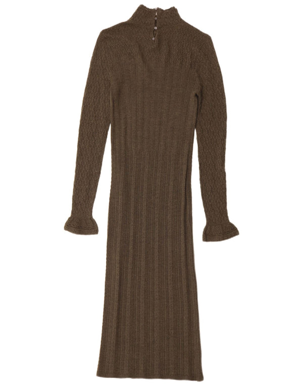 Vestido maxi jumper feminino de manga comprida Polo Ralph Lauren Reino Unido 6 XS lã cáqui