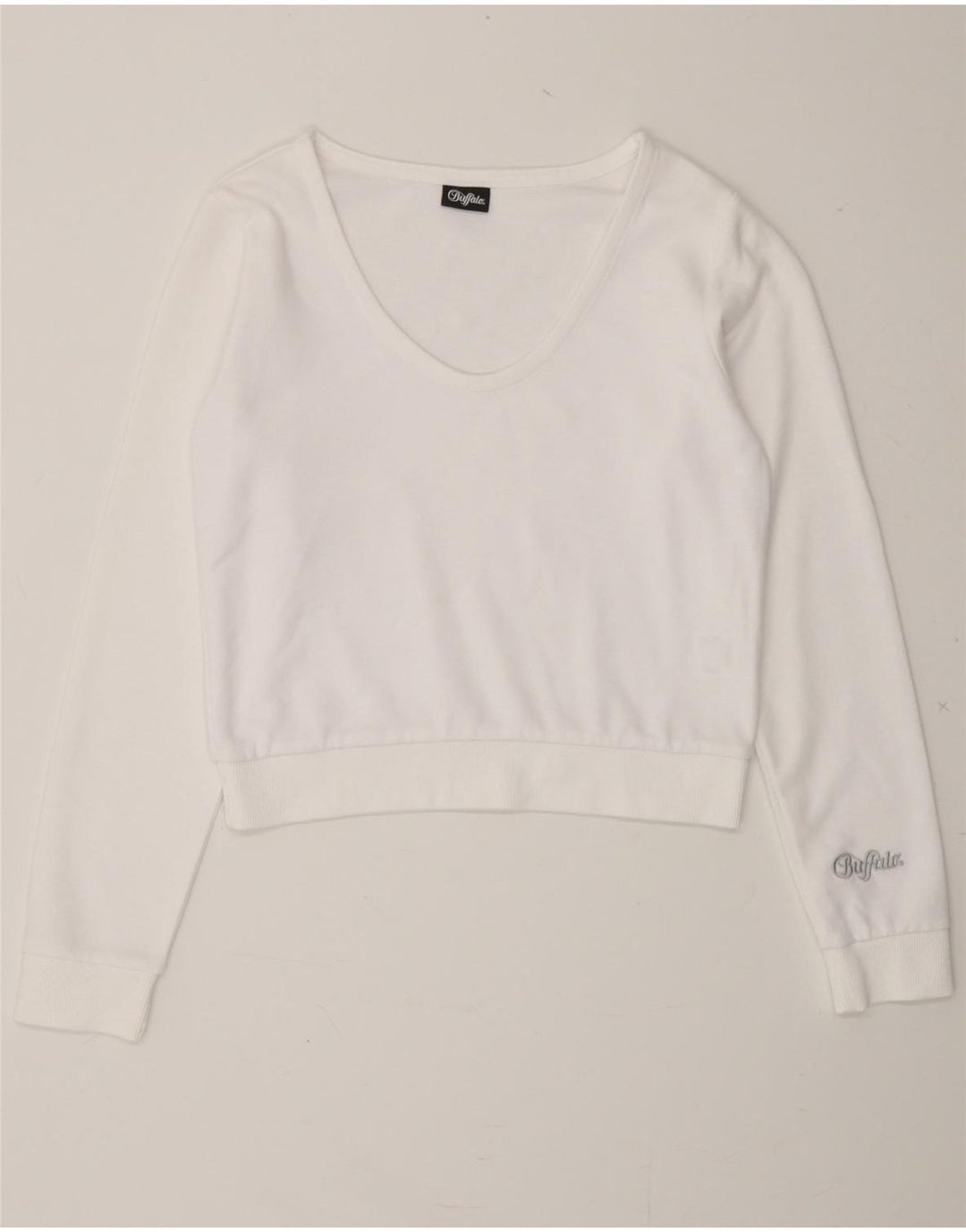 BUFFALO Womens Crop Sweatshirt Jumper UK 6 XS White Cotton Vintage Buffalo and Second-Hand Buffalo from Messina Hembry 