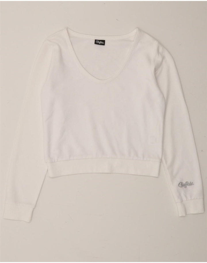 BUFFALO Womens Crop Sweatshirt Jumper UK 6 XS White Cotton Vintage Buffalo and Second-Hand Buffalo from Messina Hembry 