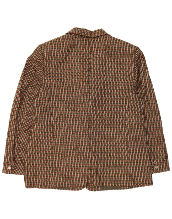 Jaqueta blazer feminina vintage com 2 botões UK 14 Houndstooth verde médio
