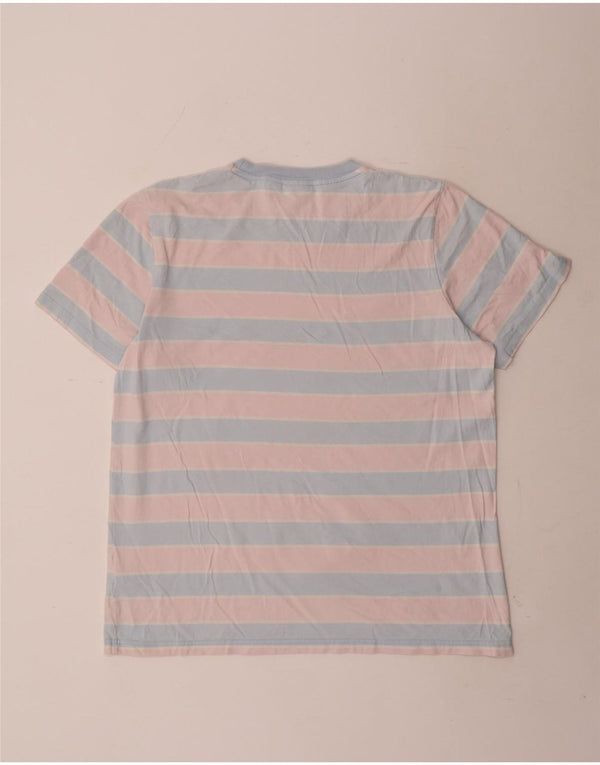 Adidas Mens T-Shirt Top Grande Algodão Listrado Rosa