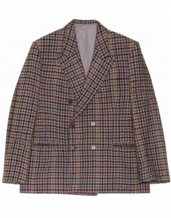 Vintage Mens Double Breasted Blazer Jacket UK 38 Medium Grey Houndstooth