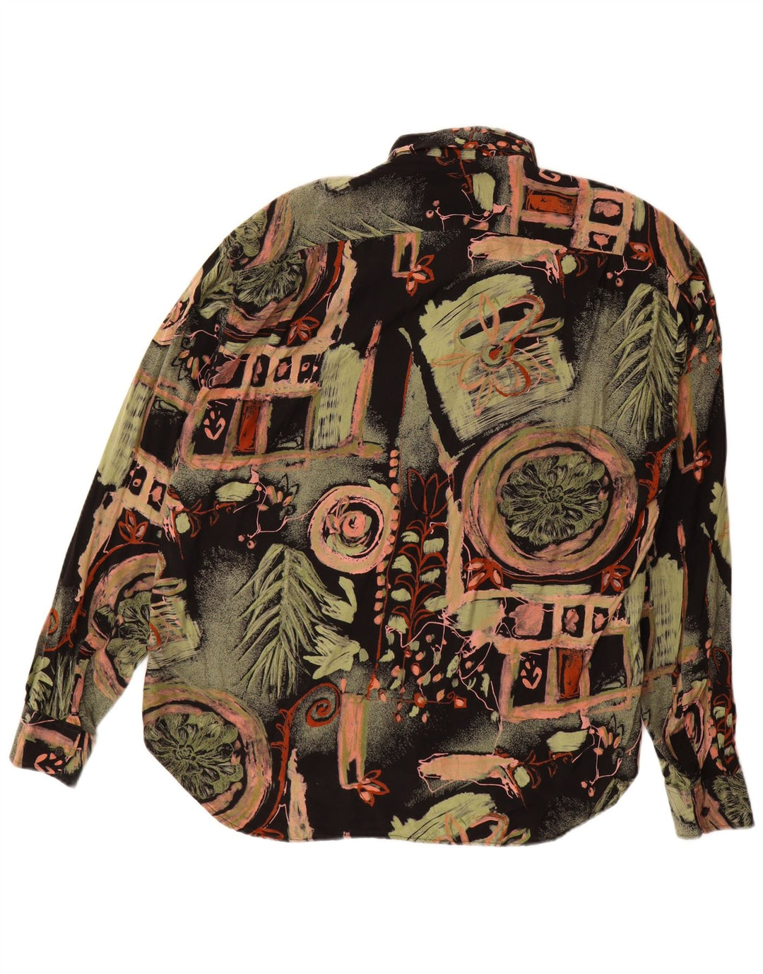 Vintage Masculino Abstrato Padrão Camisa Grande Viscose Floral Multicolorida