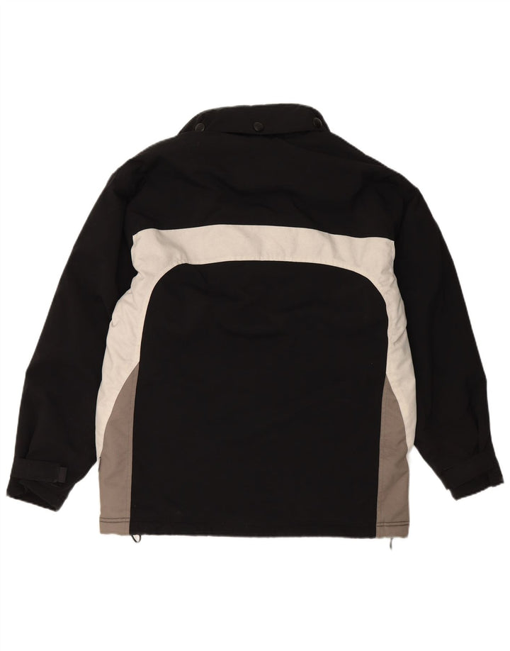 Jaqueta corta-vento masculina VINTAGE com capuz Reino Unido 36 pequeno bloco colorido preto de nylon