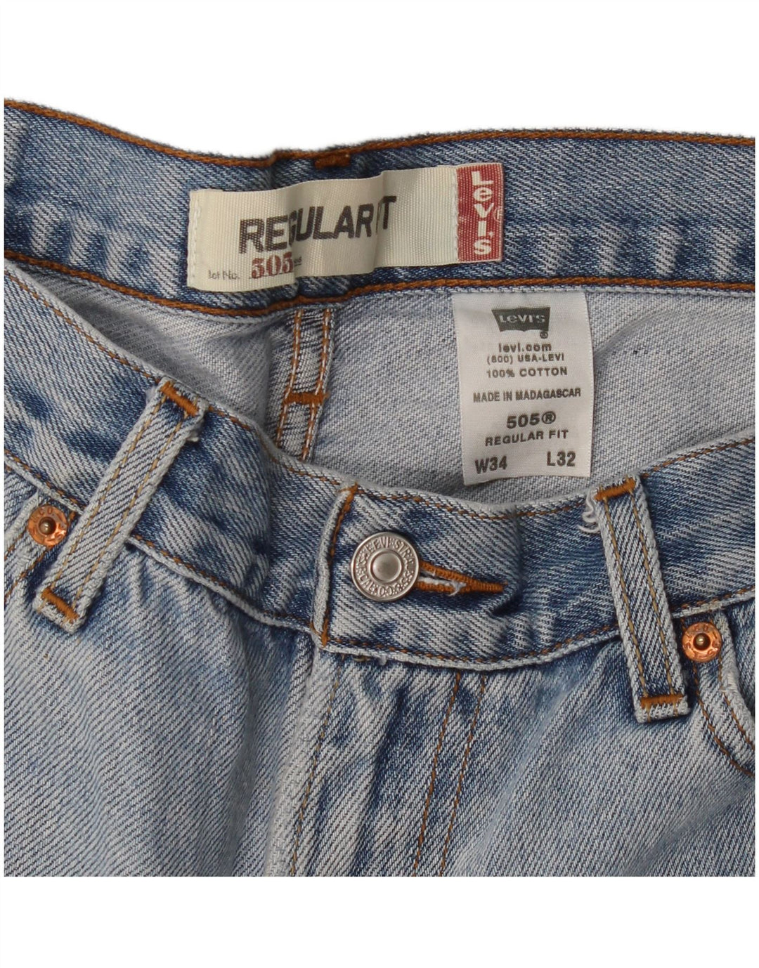 LEVI'S Masculino 505 Regular Fit Straight Jeans W34 L32 Azul Algodão