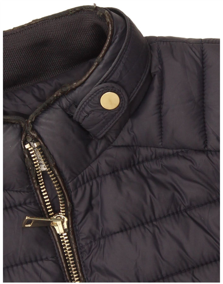 Jaqueta acolchoada feminina Zara UK 10 pequena azul marinho nylon