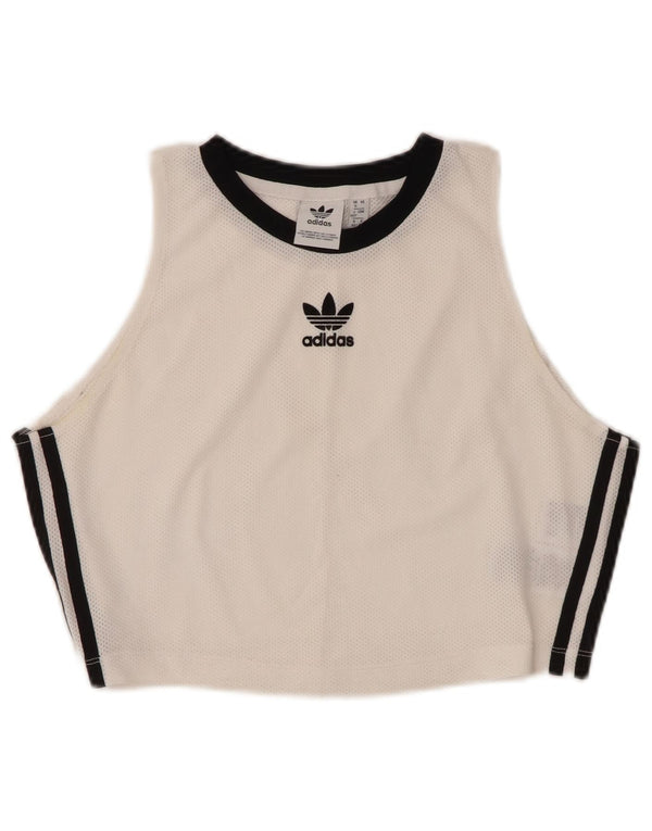ADIDAS Womens Crop Vest Top UK 16 Grande Poliéster Branco