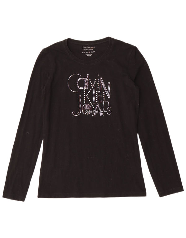 Calvin Klein Jeans Feminino Top Gráfico Manga Longa UK 18 XL Algodão Preto