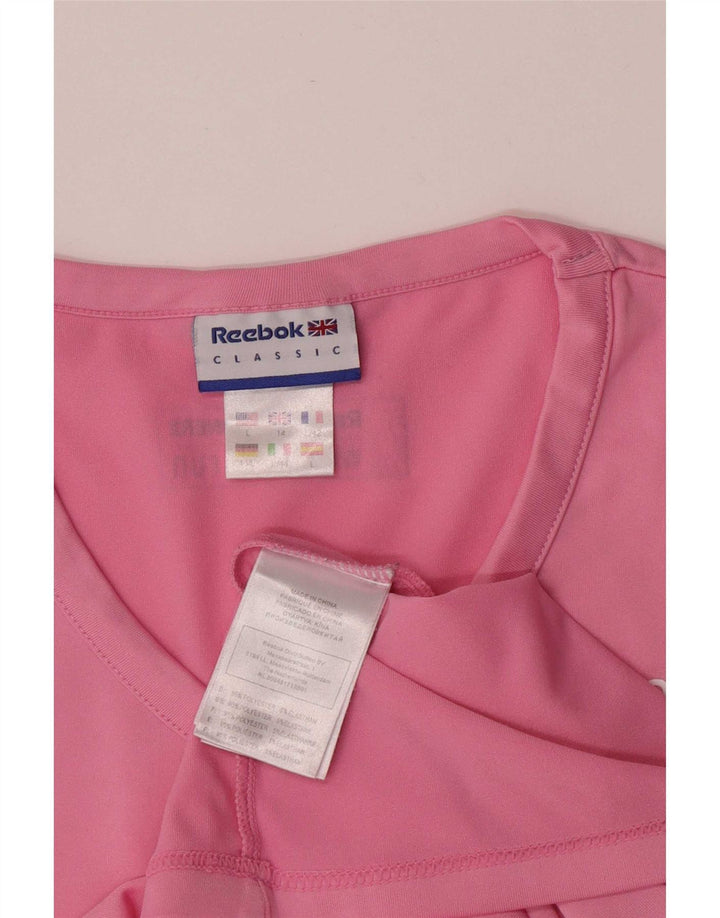 Camiseta feminina Reebok manga curta com estampa gráfica UK 14 médio rosa poliéster