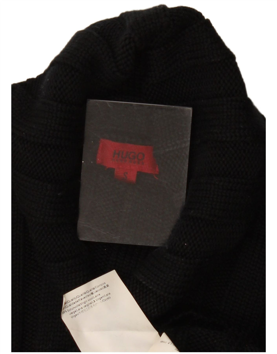 Suéter feminino Hugo Boss com gola redonda Reino Unido 8 lã preta pequena