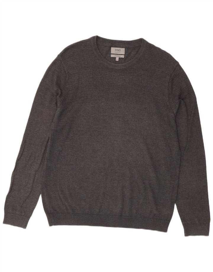 Suéter masculino Marks & Spencer com gola redonda grande acrílico cinza