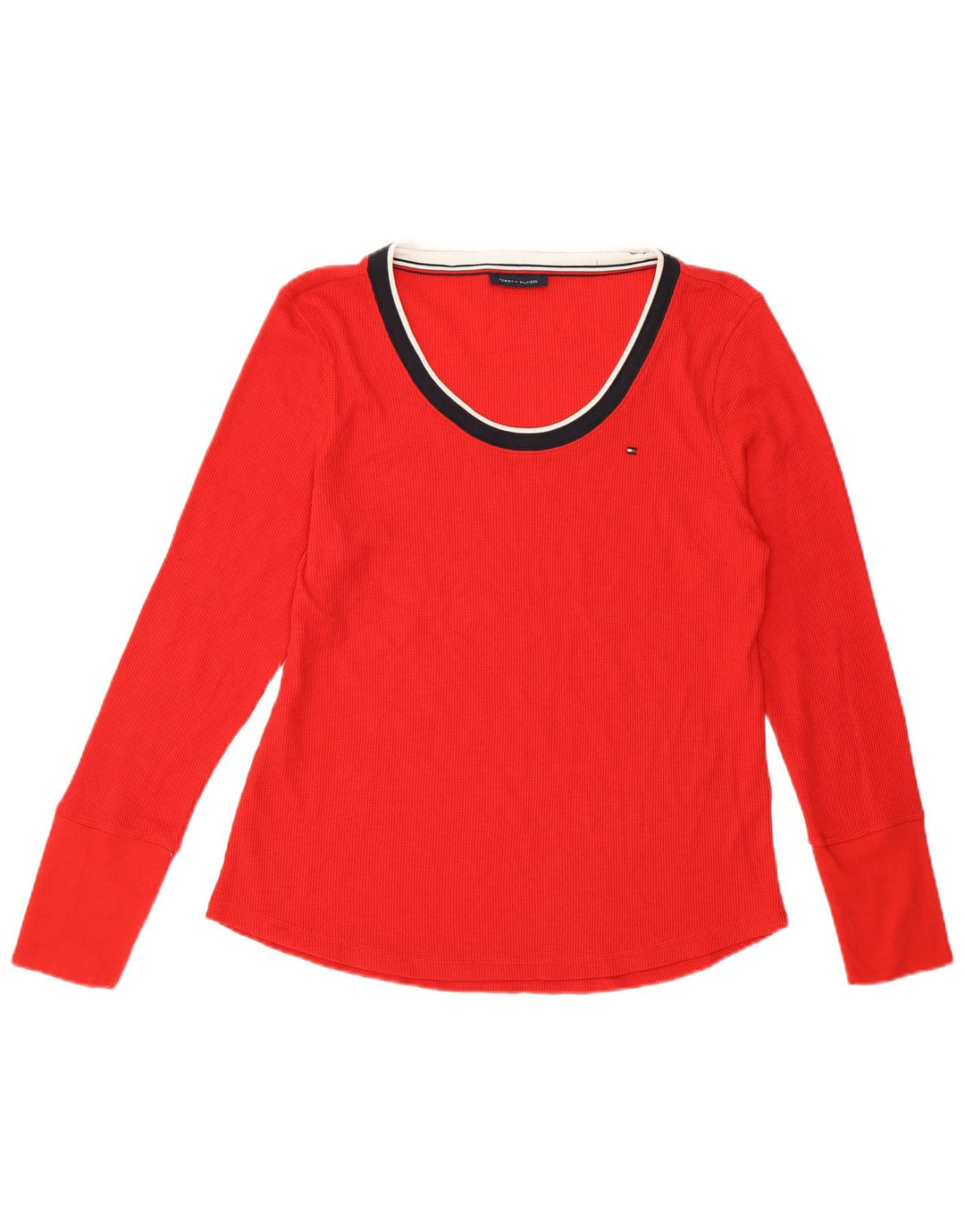 Top feminino TOMMY HILFIGER manga comprida Reino Unido 16 grande algodão vermelho