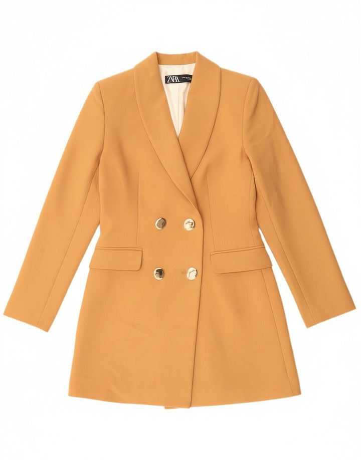 Jaqueta blazer feminina Zara Longline Double Breasted Reino Unido 6 XS Laranja Poliéster