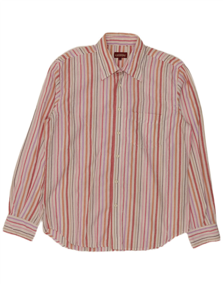 Camisa masculina Carrera média listrada multicolorida de algodão