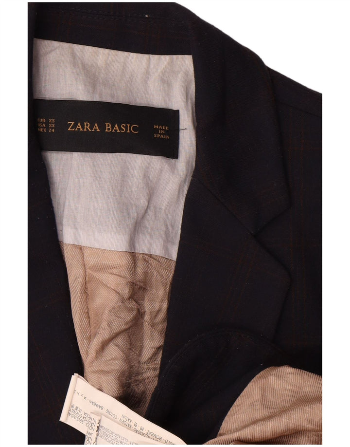 Jaqueta blazer feminina Zara com 1 botão UK 6 XS azul marinho poliéster
