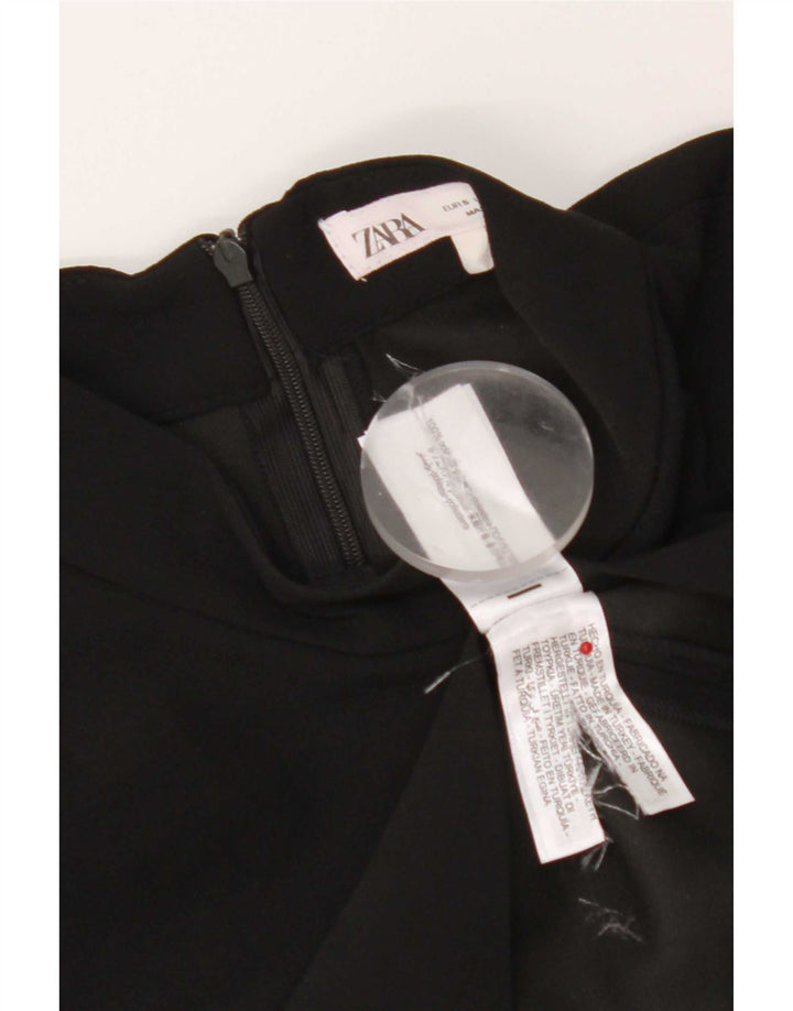 Vestido feminino Zara com bainha sem mangas UK 10 pequeno poliéster preto