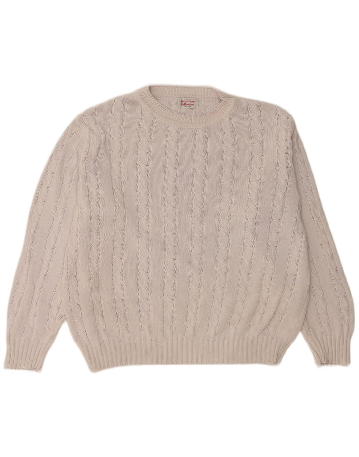BENETTON Mens Crew Neck Jumper Sweater IT 48 Medium White Cotton