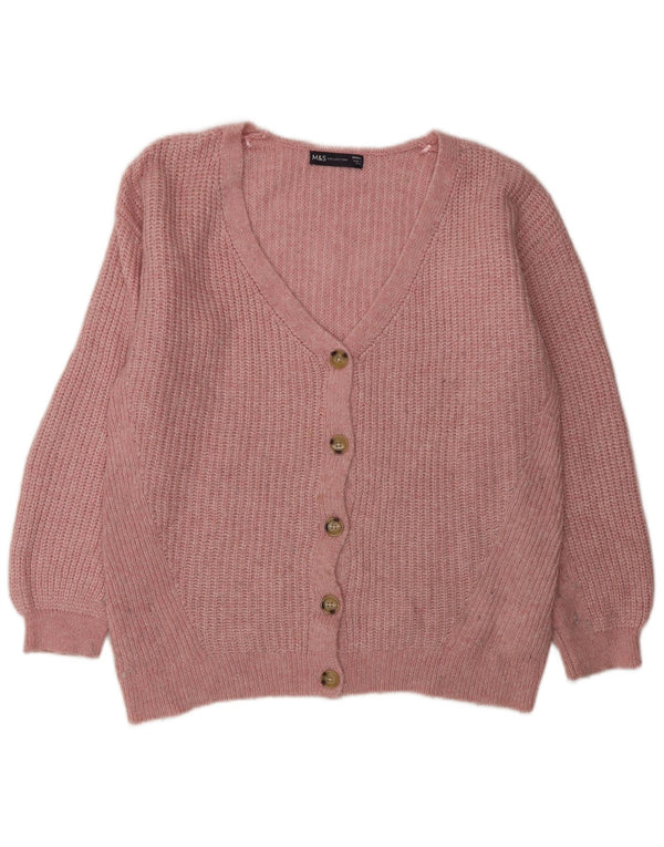 Suéter cardigã feminino grande Marks & Spencer Reino Unido 10 acrílico rosa pequeno