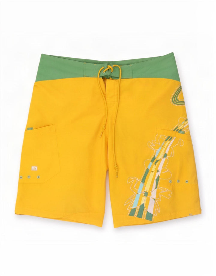 Shorts de natação masculinos Adidas Graphic médio amarelo colorblock poliéster
