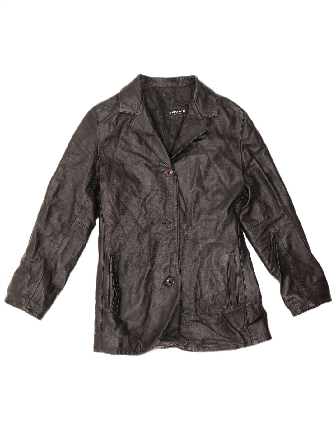 Equipe Blazer feminino de couro com 3 botões IT 44 couro preto médio