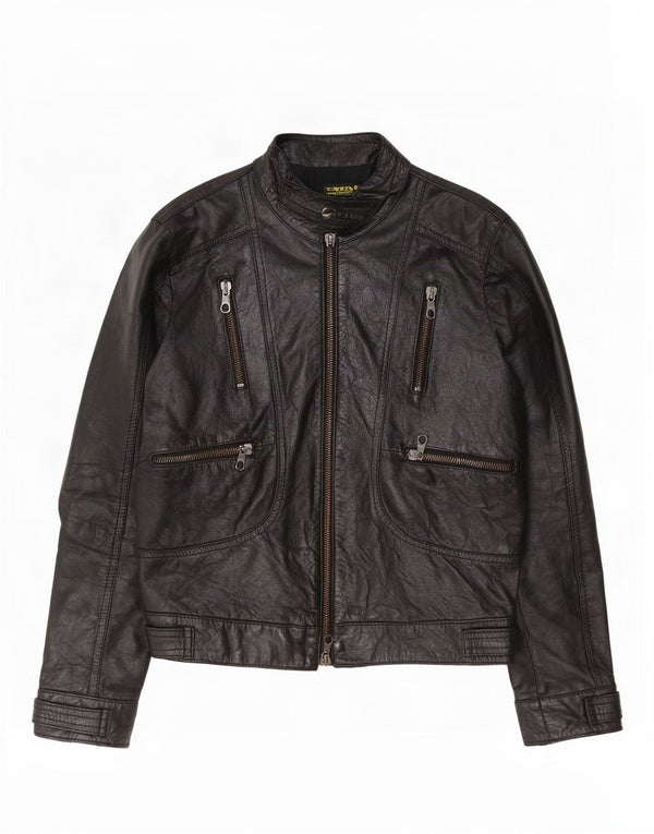 Jaqueta de couro masculina vintage IT 50 grande preta