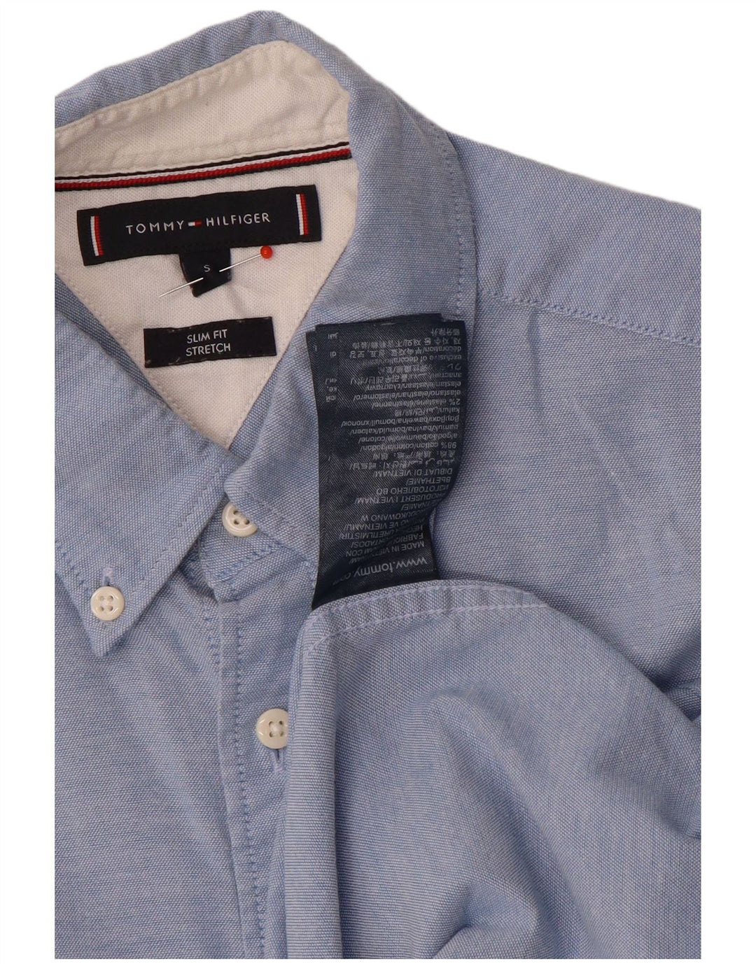 Camisa masculina Tommy Hilfiger Slim Fit pequena azul algodão