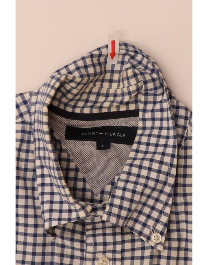 Camisa masculina Tommy Hilfiger grande algodão guingão azul