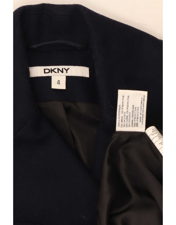 Casaco feminino Dkny com peito duplo US 4 pequeno lã azul marinho
