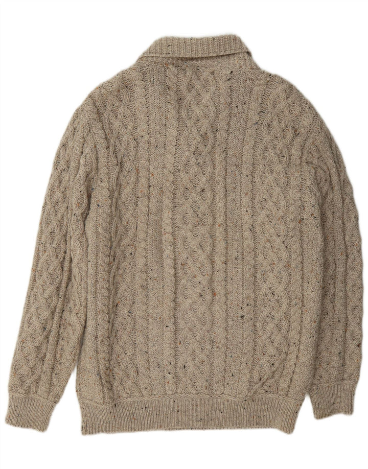 Suéter masculino Aran Crafts com gola xale e lã manchada bege grande