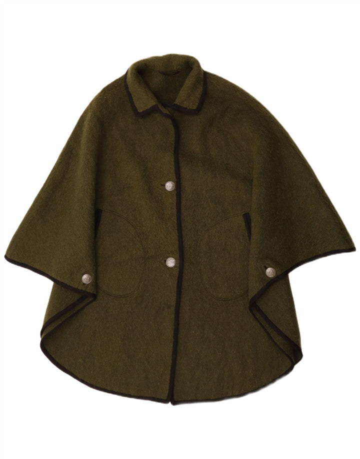 Casaco poncho grande feminino vintage IT 48 XL verde lã nova